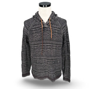 Carbon 2 Cobalt Hoodie Mens Medium Gray Tribal Aztec Textured Henley Pullover